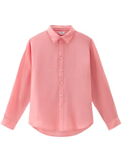 Woolrich Long-sleeve Linen Shirt In Pink