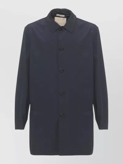 Woolrich Long Sleeve Raincoat Collar Design Pockets In Blue