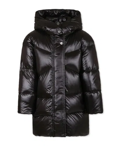 Woolrich Long-sleeved Hooded Down Jacket In Black