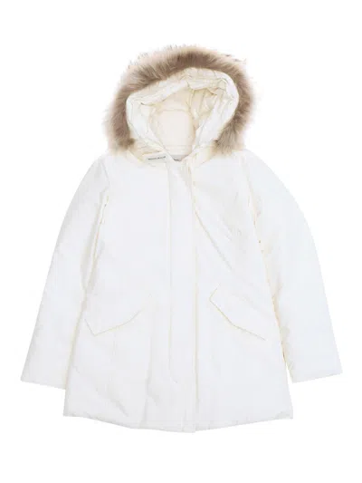 Woolrich Kids' Long-sleeved Hooded Jacket In White