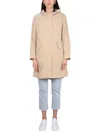 Woolrich Summer Parka With Long Length And Hood In Beige