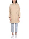 Woolrich Summer Parka With Long Length And Hood In Beige