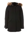 Woolrich Thick Insulated Black Down Coat With Fur-trimmed Hood In White