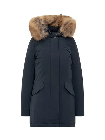 Woolrich Luxury Artic Raccoon Parka In Blue