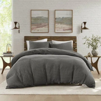 Woolrich Lyon Waffle Washed Duvet Set In Charcoal