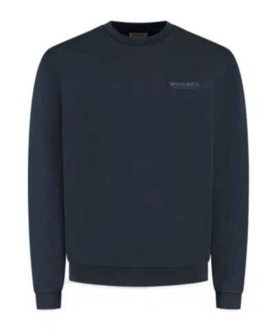 Woolrich Macro Logo Crewneck Sweatshirt In Blue