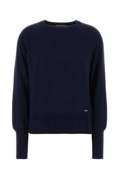 Woolrich Cotton Modal Sweater Long Sleeves Crew Neck In Blue