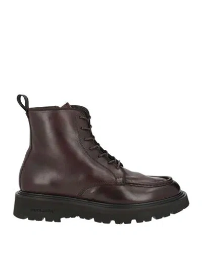 Woolrich Man Ankle Boots Black Size 9 Leather In Burgundy