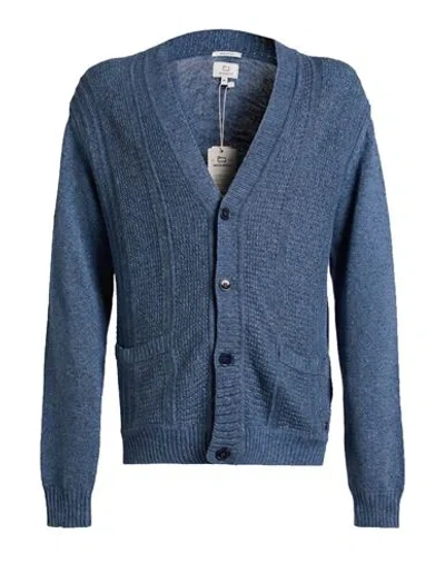 Woolrich Man Cardigan Navy Size L Cotton, Linen In Blue