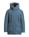 Woolrich Man Coat Slate Blue Size L Cotton, Polyamide