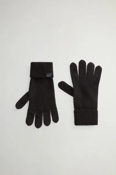 Woolrich Logo-appliqué Wool Gloves In Black