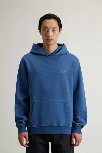Woolrich Logo-embroidered Cotton Hoodie In Blue