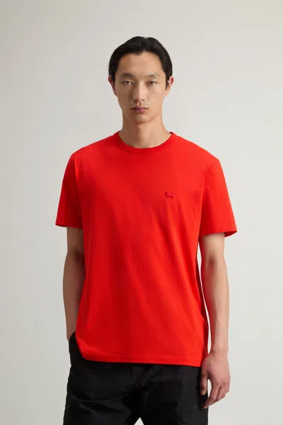Woolrich Logo-patch Organic Cotton T-shirt In Red