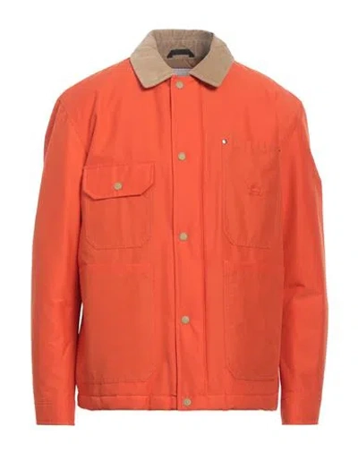 Woolrich Man Jacket Orange Size Xl Cotton, Polyamide
