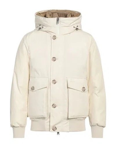 Woolrich Man Puffer Cream Size L Cotton In Neutral
