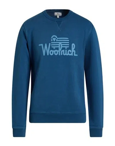 Woolrich Man Sweatshirt Slate Blue Size M Cotton, Elastane