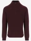 Woolrich Bordeaux Wool Blend Sweater With Front Zipper And Rib Knitting In Burgundy
