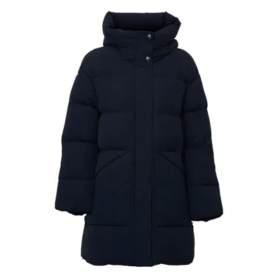 Woolrich Matt Stretch Nylon Chevron Quilted Duck Down Parka In Blue