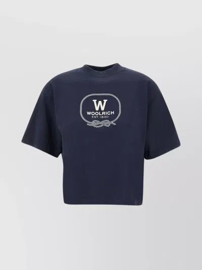 Woolrich Maxi Front Print Cotton T-shirt In Blue