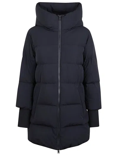 Woolrich Maxi-length Padded Coat With Flap Pockets And Adjustable Waist In Black