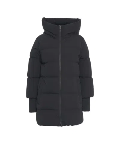 Woolrich Medium-length Puffer Coat With High Collar And Protective Hood In Black