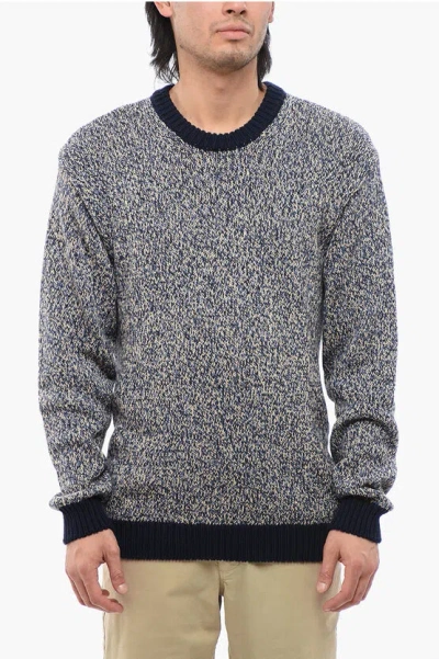 Woolrich Melange Cotton Crewneck Jumper In Blue