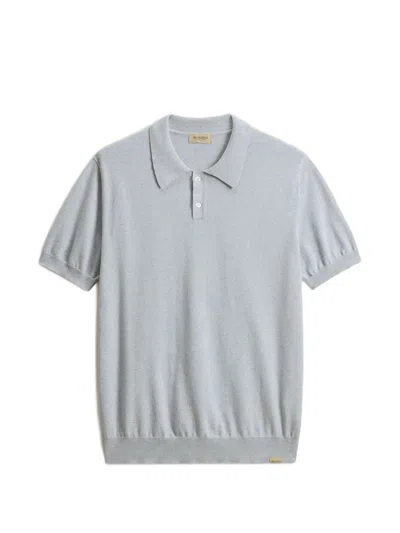 Woolrich Men's Button-front Cotton Polo Shirt With Ribbed Collar And Logo Plate In Azzurro