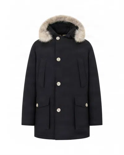 Woolrich Men's Hooded Fur-trim Parka Coat In Black