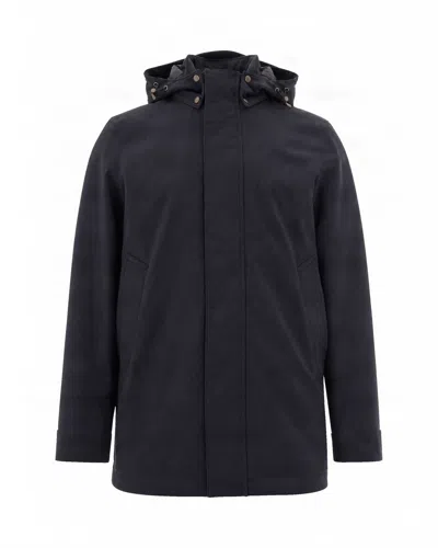 Woolrich Men's Hooded Mid-length Parka Coat In Melton Blue