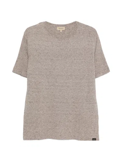 Woolrich Linen Cotton Crew Neck Textured T Shirt In Brown