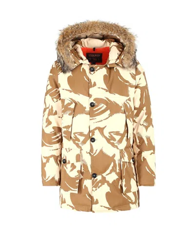 Pre-owned Woolrich Men's Tech Camo Arctic Parka 800 Down Fill Coyote Fur Hood $1200 L In Multicolor