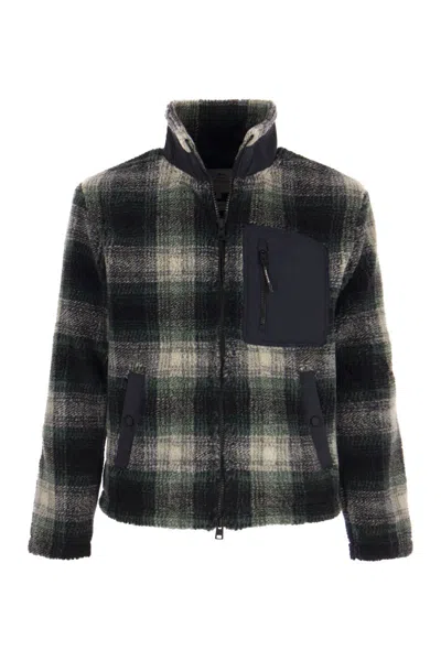 Woolrich Men's Wool Blend Sherpa Zip-up Jacket With Archival Check Motif In Green