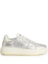 Woolrich Silver Leather Platform Sneakers With Metallic Finish In Silver