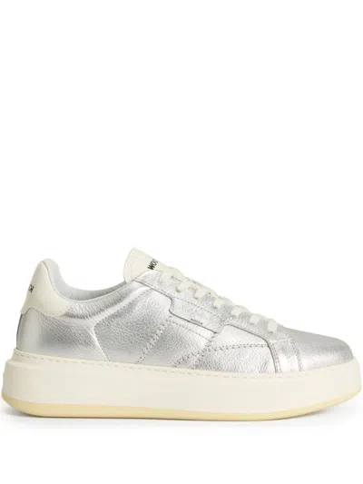 Woolrich Metallic-leather Platform Sneakers In Silver