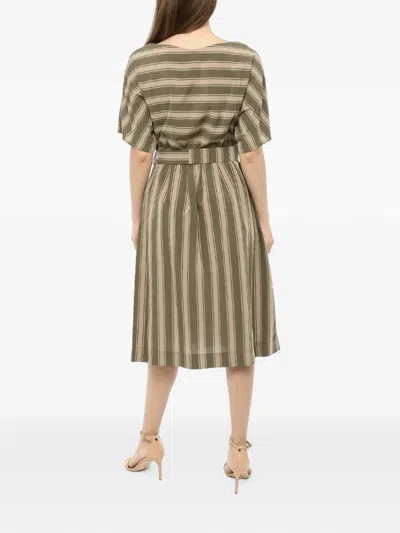 Woolrich Midi Bayadere-striped Belted Dress In Multi