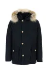 Woolrich Blue Down Filled Jacket With Fur Hood In Blue