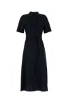 Woolrich Black Long Dress With Short Sleeves And Belt In Blue