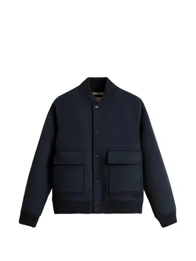 Woolrich Miles Ribbed-trim Bomber Jacket In Blue