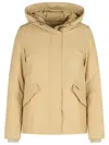 Woolrich Soft Cotton-polyamide Blend Beige Jacket With Hood In Brown
