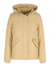Woolrich Soft Cotton-polyamide Blend Beige Jacket With Hood In Neutral