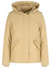 Woolrich Soft Cotton-polyamide Blend Beige Jacket With Hood In Yellow