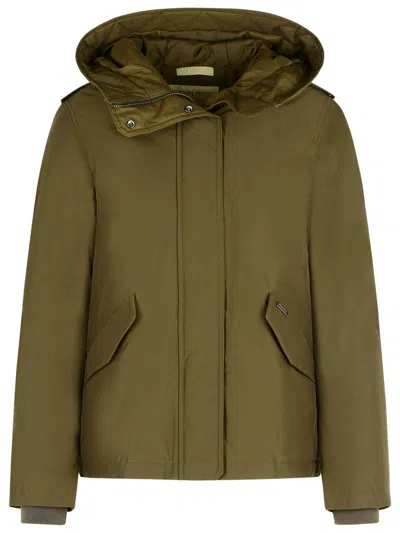 Woolrich 'military' Padded 'ramar Cloth' Green Hooded Jacket In Multi