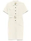 Woolrich Cotton Dress With Buttons And Buckle Belt In Neutral