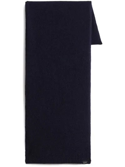 Woolrich Mini Logo-tag Knitted Scarf In Blue