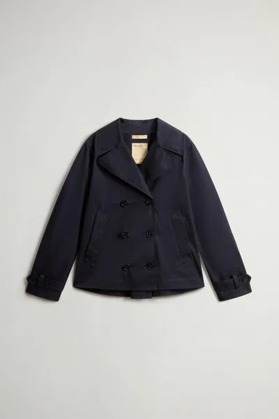 Woolrich Mini Tech Cotton Jacket In Melton Blue