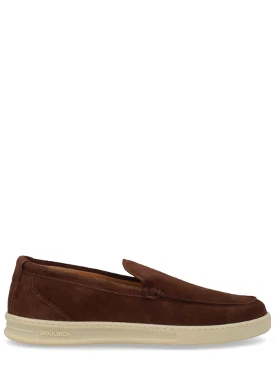 Woolrich Rich Brown Suede Rounded Loafers In Burgundy