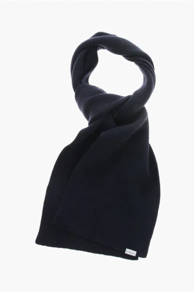 Woolrich Monochrome Virgin Wool Scarf In Blue