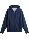 Woolrich Cotton Zip-up Hoodie With Adjustable Drawstring And Front Pockets In Blue