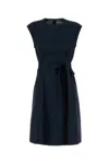 Woolrich Poplin Dress With Belted Waist And Cap Sleeves In Navy Blue