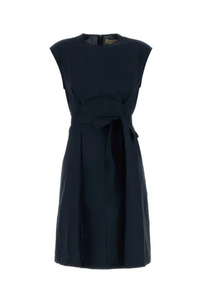WOOLRICH NAVY BLUE BELTED WAIST DRESS